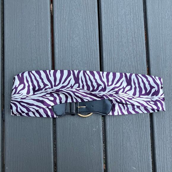 White and purple zebra satin fabric belt Y2K 2000s animal print bohemian - Picture 8 of 8